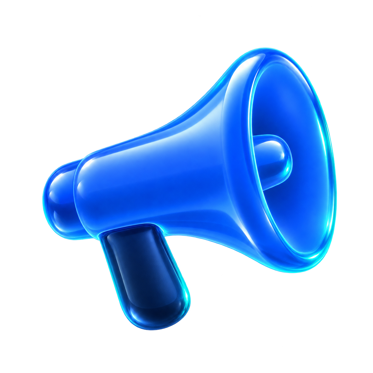 Megafone em vidro azul, representando marketing e comunicação